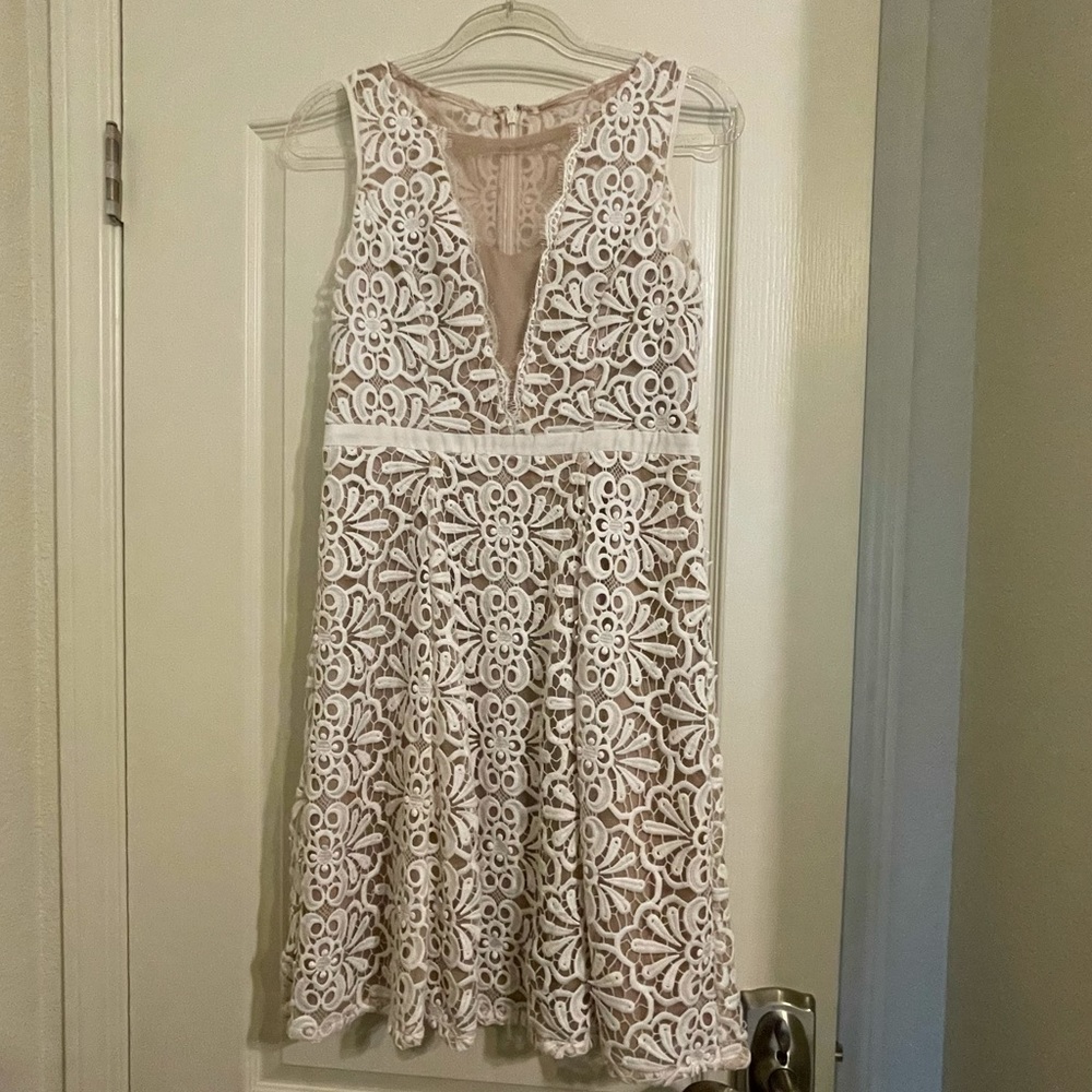White Lace Adrianna Papell Bridal Shower dress